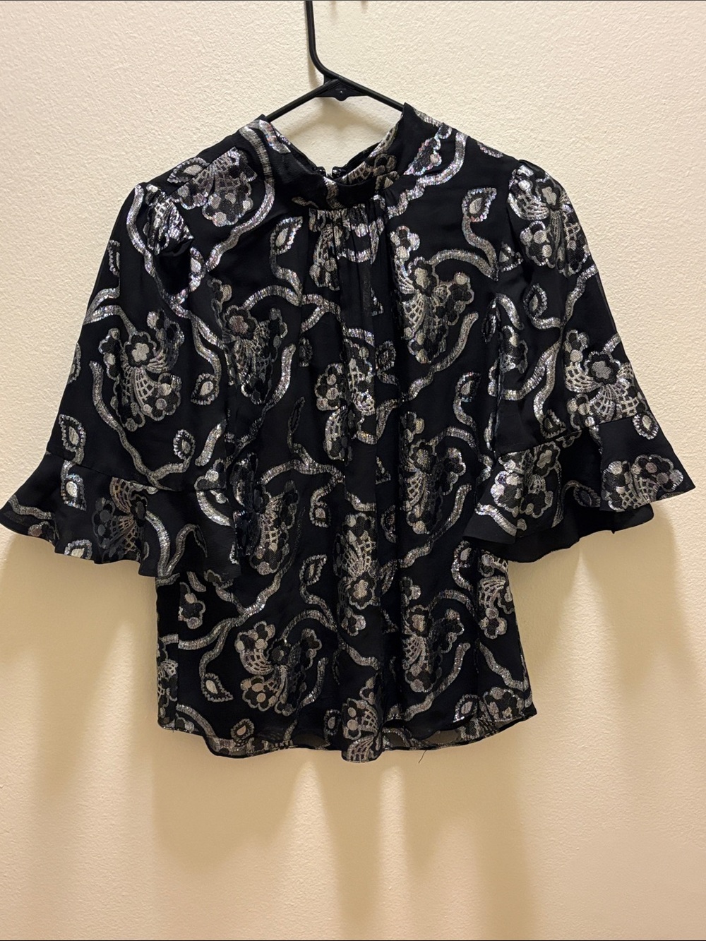 Rebecca Taylor black and silver patterned blouse (like new)